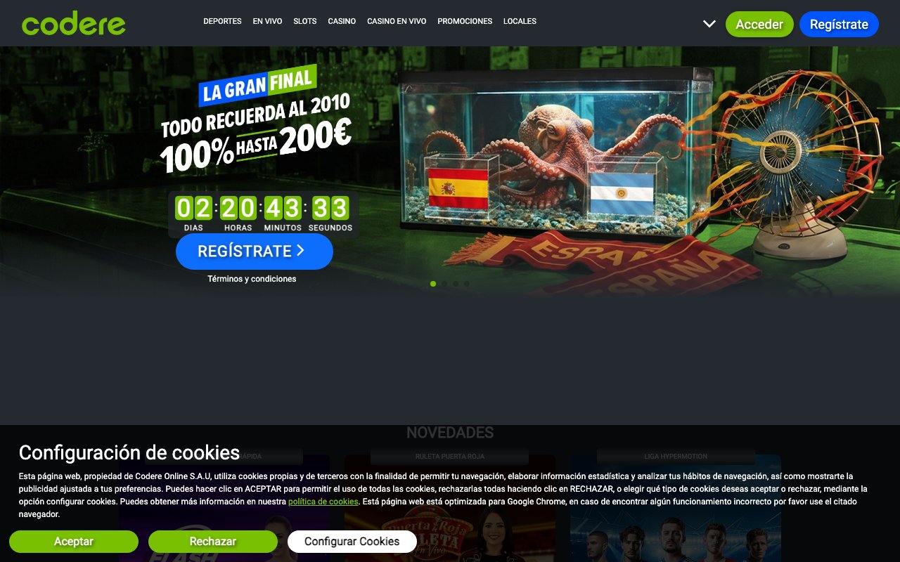 Interface bureau Codere — bookmaker paris sportifs France