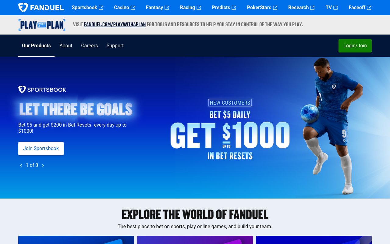 Interface bureau FanDuel — casino en ligne France