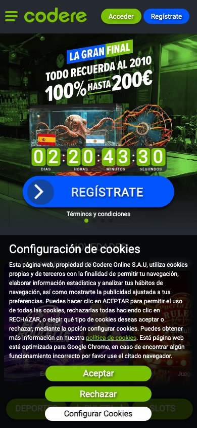 Interface mobile Codere — application smartphone