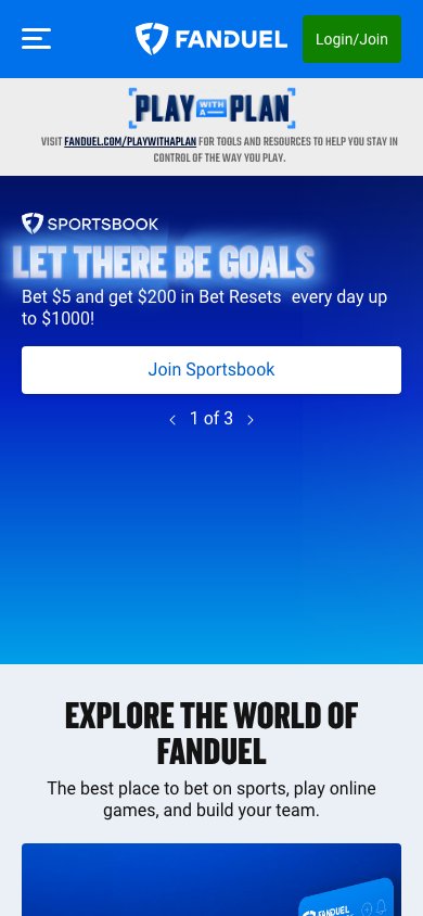 Interface mobile FanDuel — version smartphone