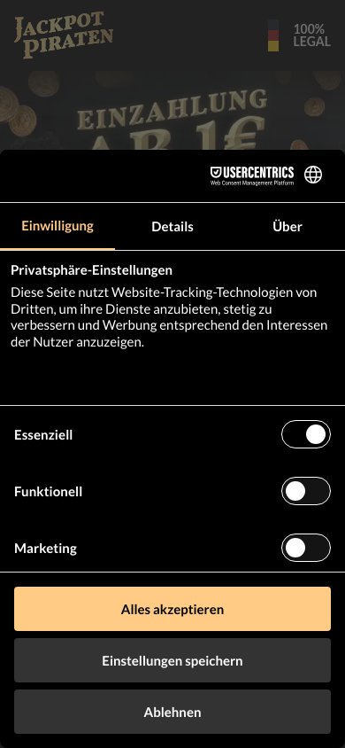 Interface mobile Jackpotpiraten — version smartphone