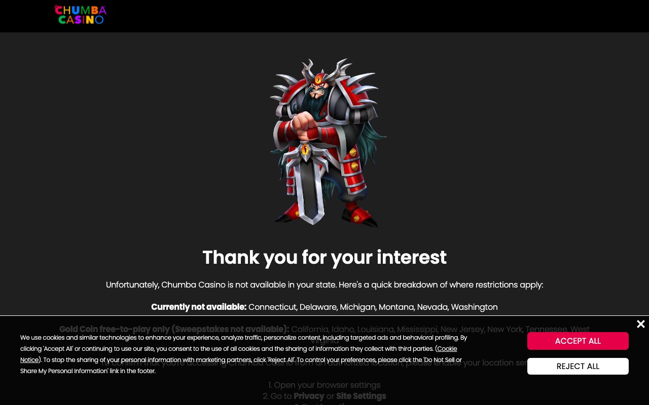 Interface bureau Chumba Casino — casino en ligne France