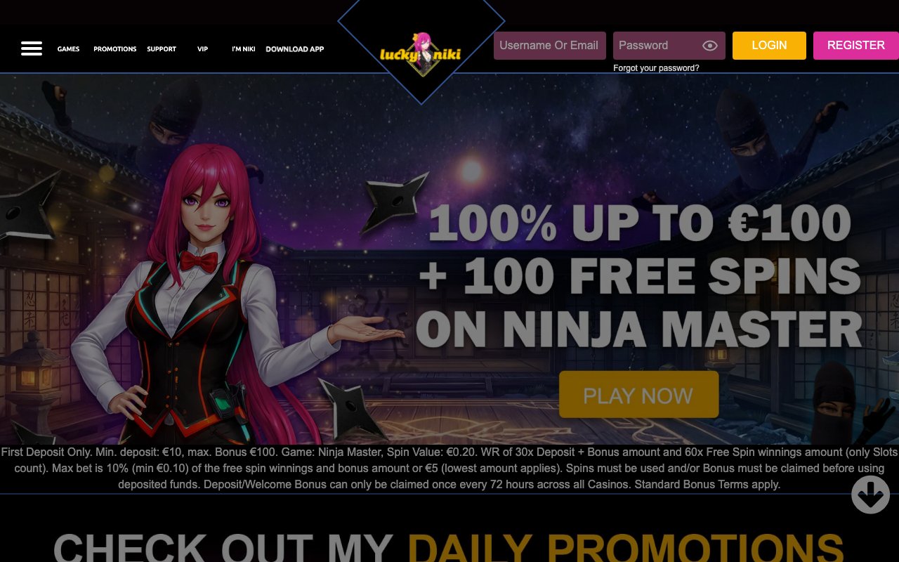 Interface bureau LuckyNiki — casino en ligne France