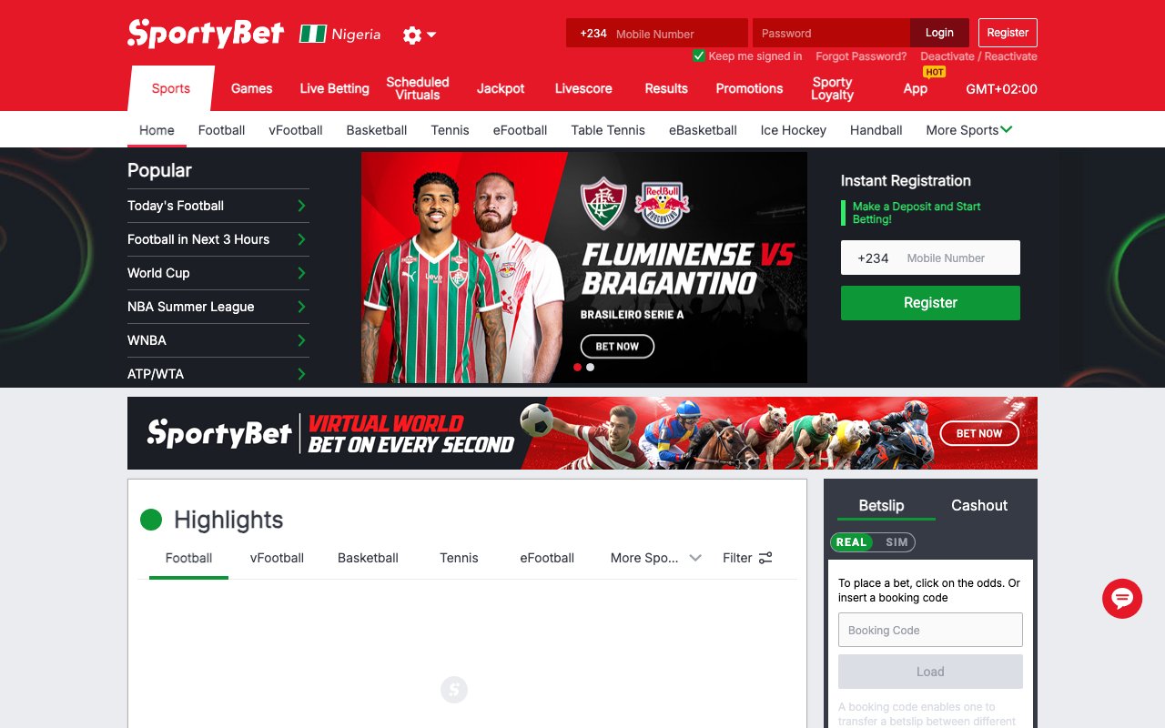 Interface bureau SportyBet — casino en ligne France