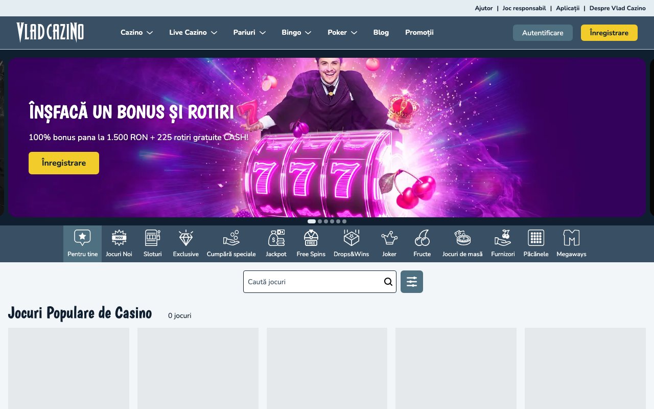 Interface bureau Vlad Cazino — casino en ligne France