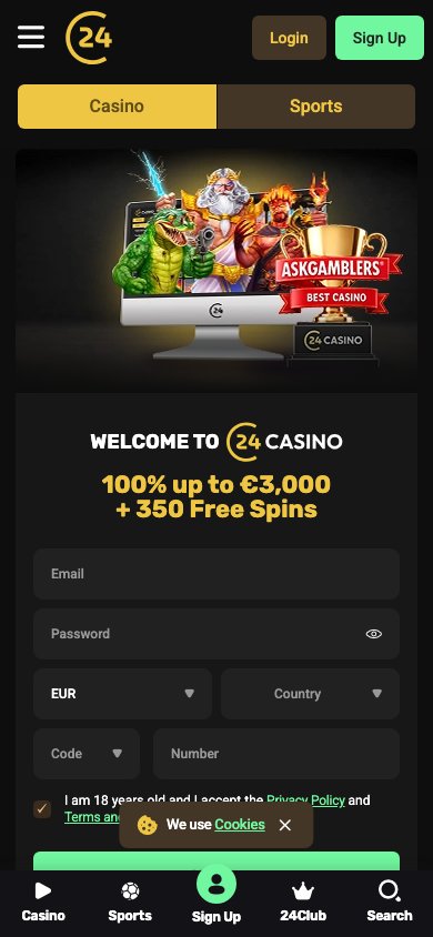 Interface mobile 24Casino — version smartphone