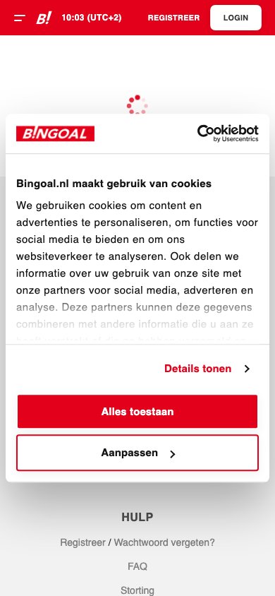 Interface mobile Bingoal — version smartphone