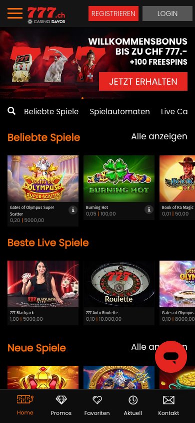 Interface mobile Casino777 — version smartphone