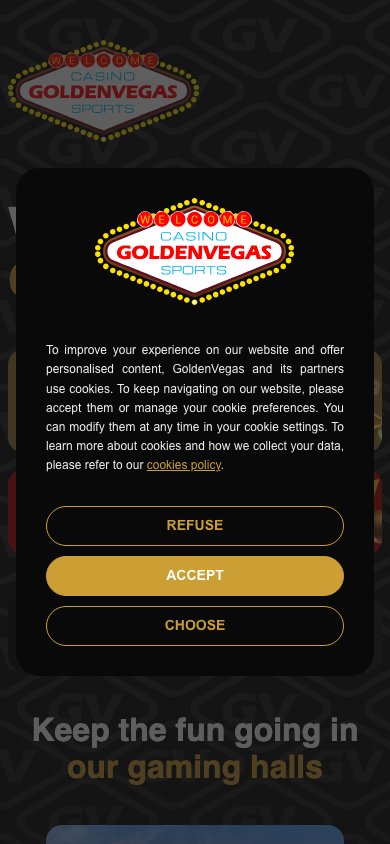 Interface mobile Golden Vegas — version smartphone