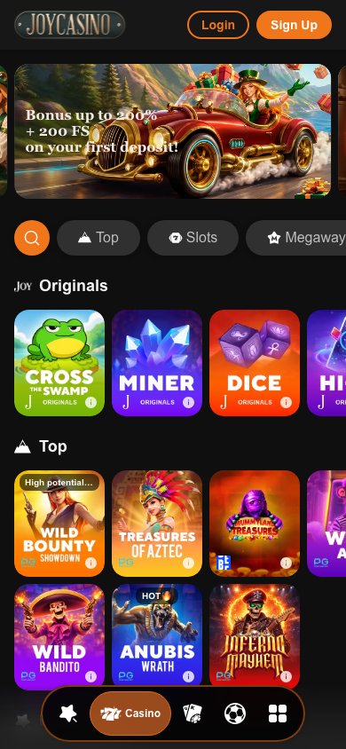 Interface mobile Joycasino — version smartphone