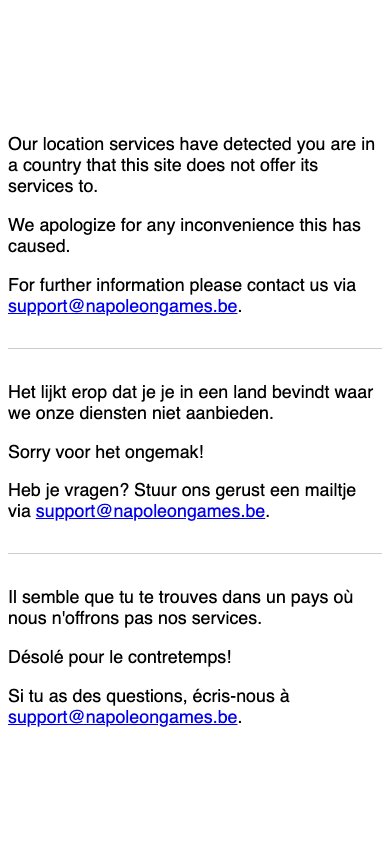 Interface mobile Napoleon Games — version smartphone