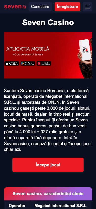 Interface mobile Seven Casino — version smartphone