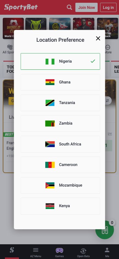 Interface mobile SportyBet — version smartphone