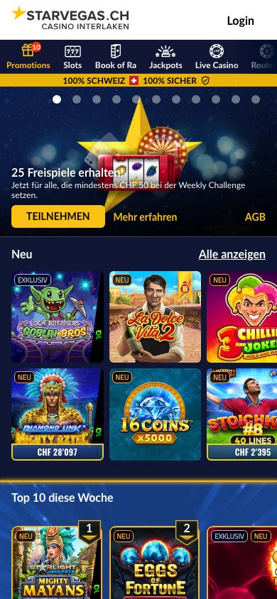 Interface mobile StarVegas — version smartphone