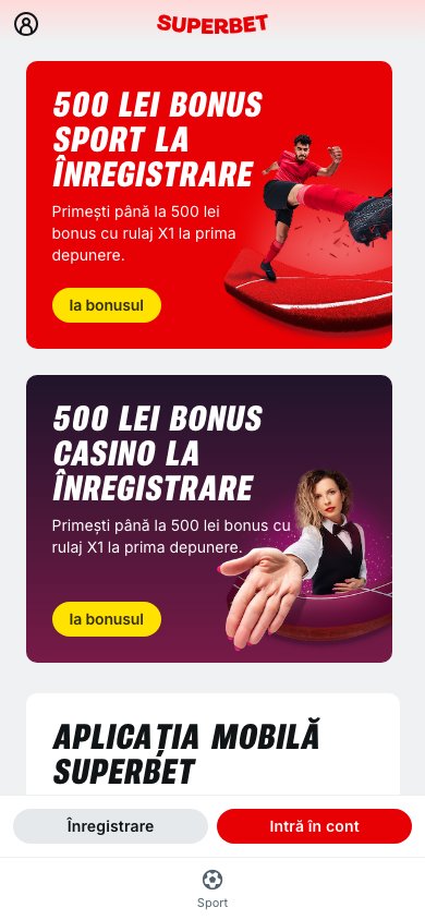 Interface mobile Superbet — version smartphone